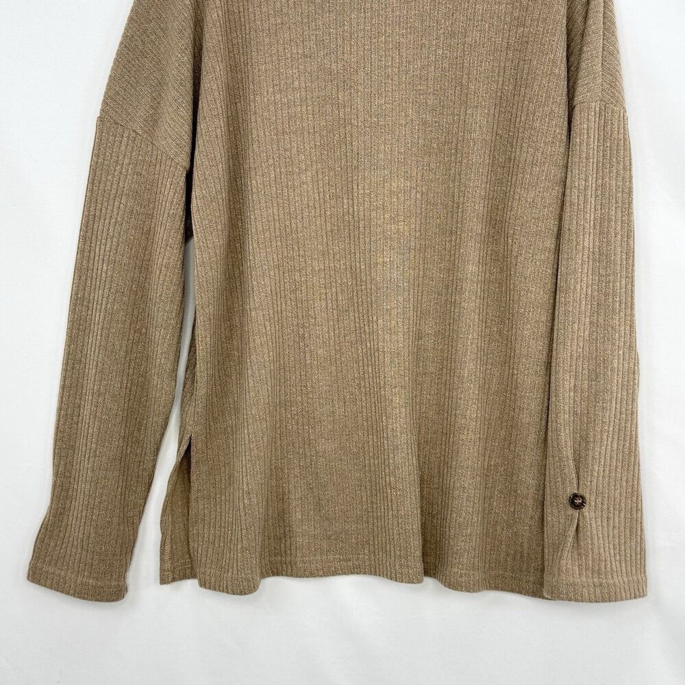 Womens Pale Khaki Rib Textured Henley Knit Top Size XL Long Sleeve Button - Picture 8 of 16